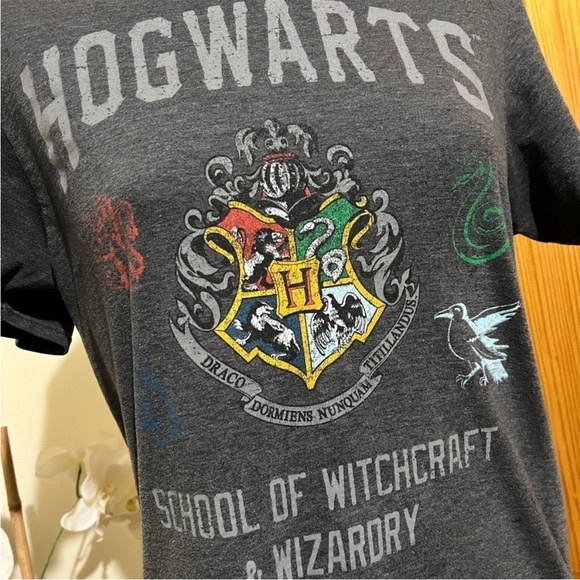 Harry Potter Medium Hogwarts School Gray Graphic T-shirt Casual Cotton Blend - Picture 3 of 6